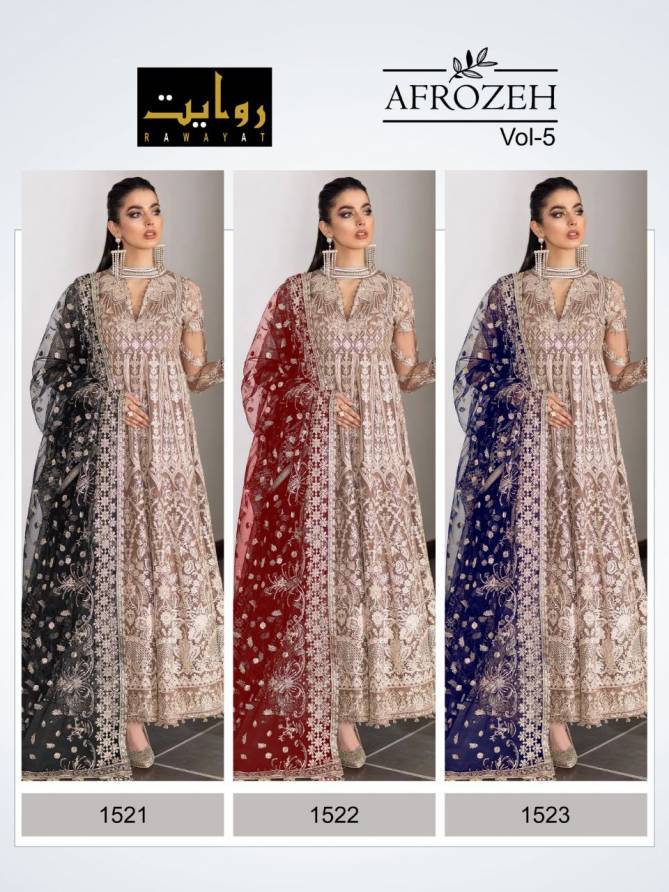 Rawayat Afrozeh 5 Heavy Net Wedding Wear Embroidery Pakistani Salwar Suits Collection